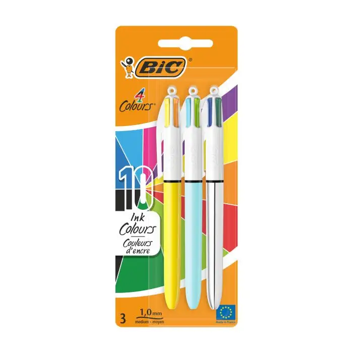 3-Pack BIC 4-Colour 10 Ink Ballpoint Pens