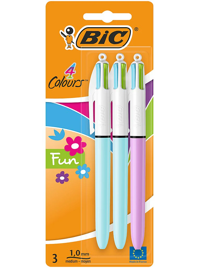 3 Pack of BIC 4 Colour Fun Ballpens