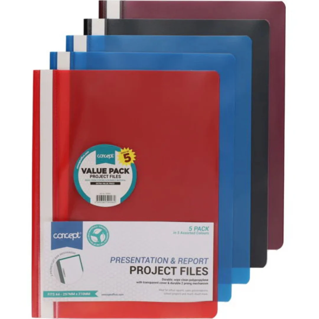5-Pack A4 Project Files – Assorted Colours