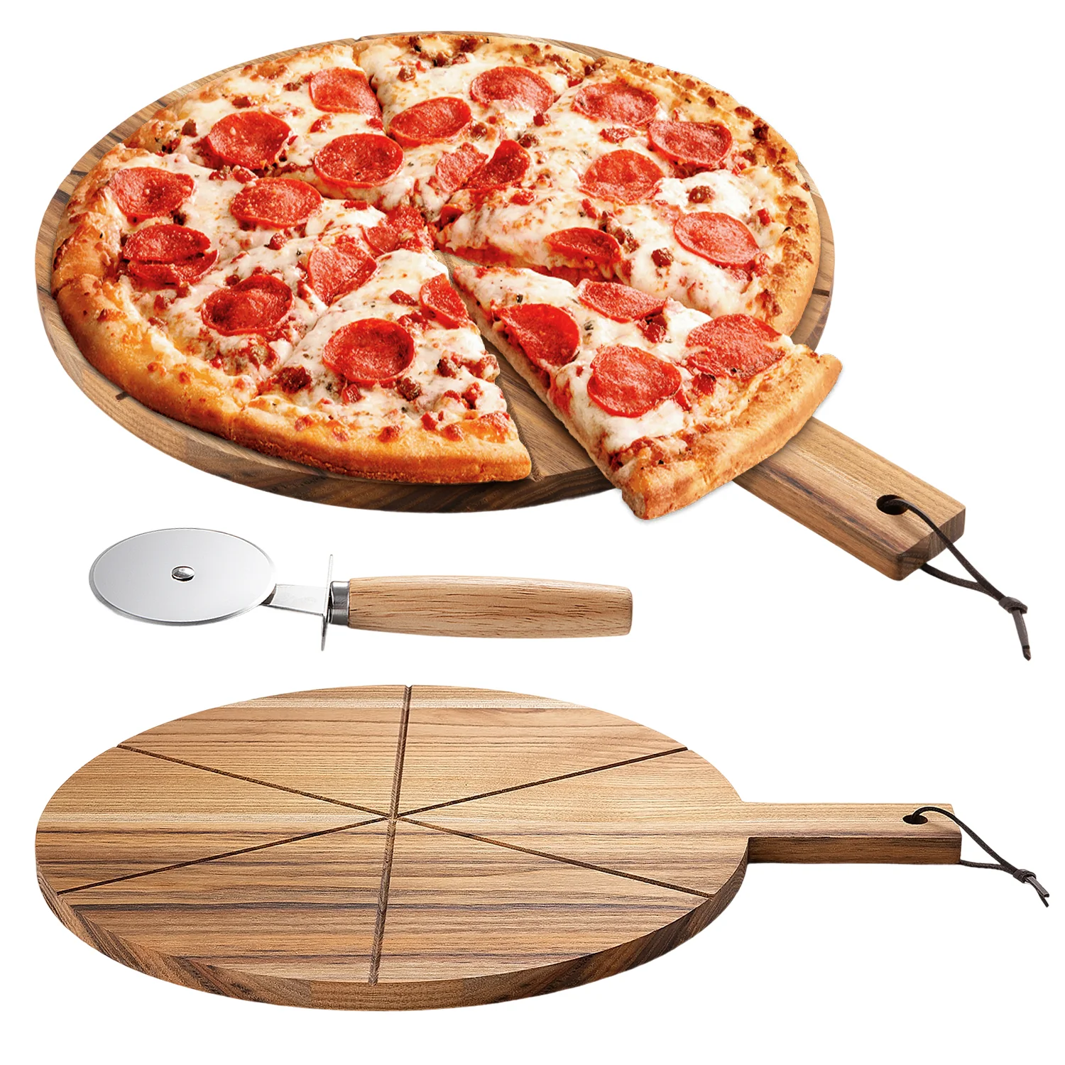 Acacia Wood Pizza Board And Cutter - Image 2