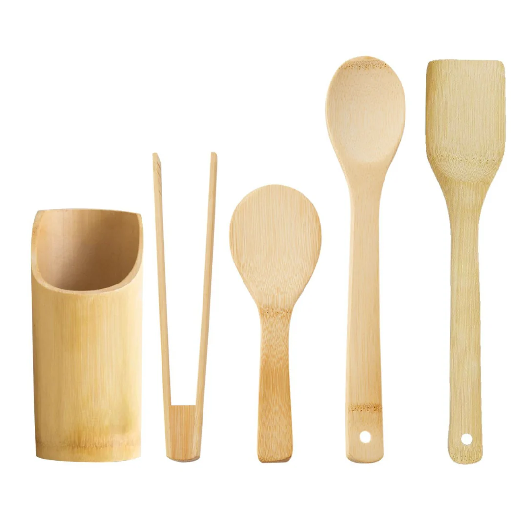 Bamboo Utensils with Holder - Image 2