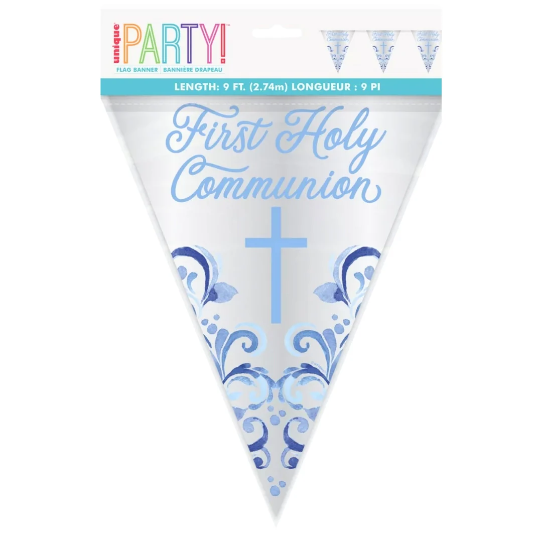 Blue Communion Foil Flag Banner 9ft