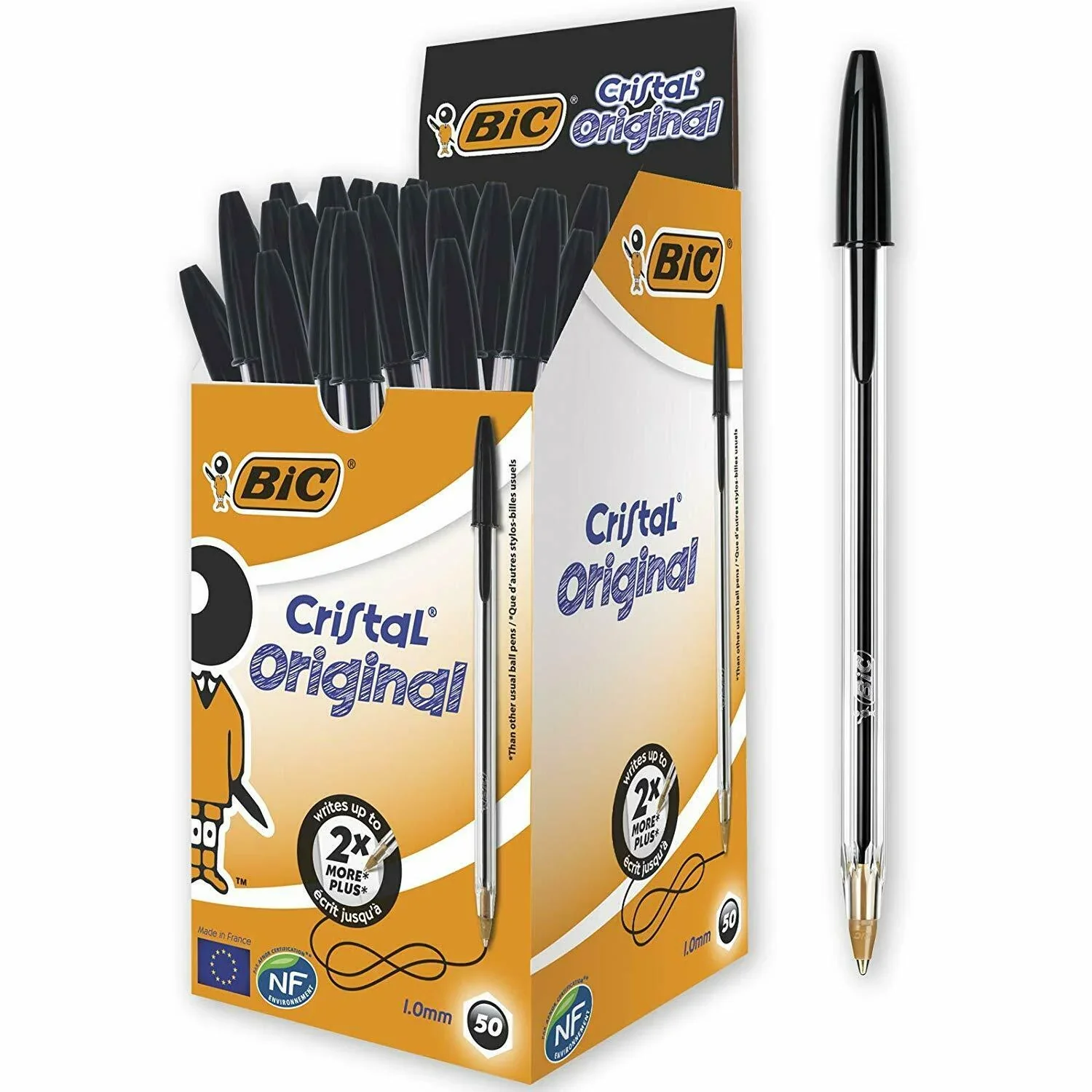 Box 50 Black Bic Cristal Ballpen Original