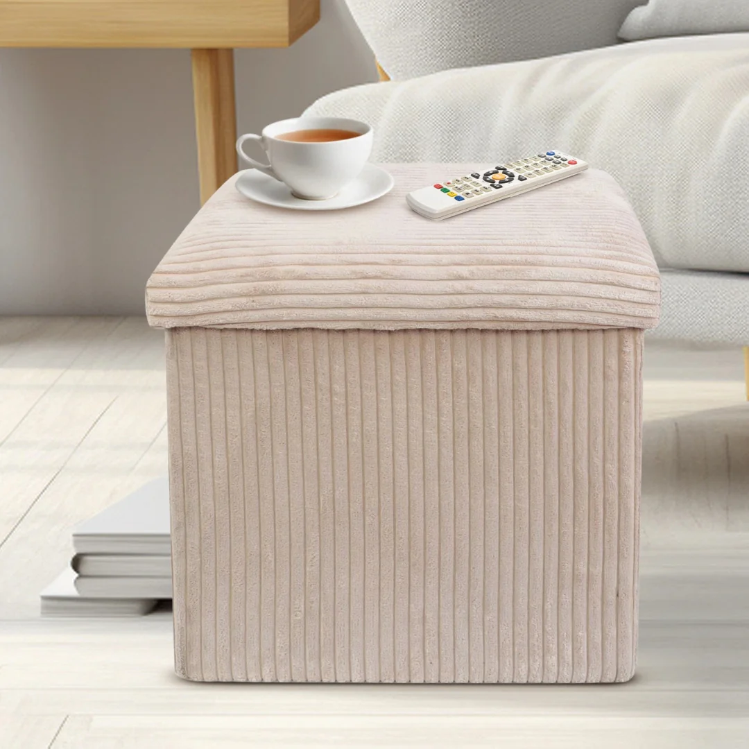 Cream Corduroy Foot Stool - Image 4