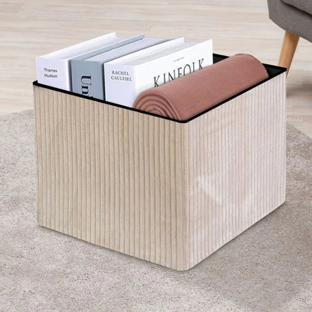 Cream Corduroy Foot Stool - Image 5