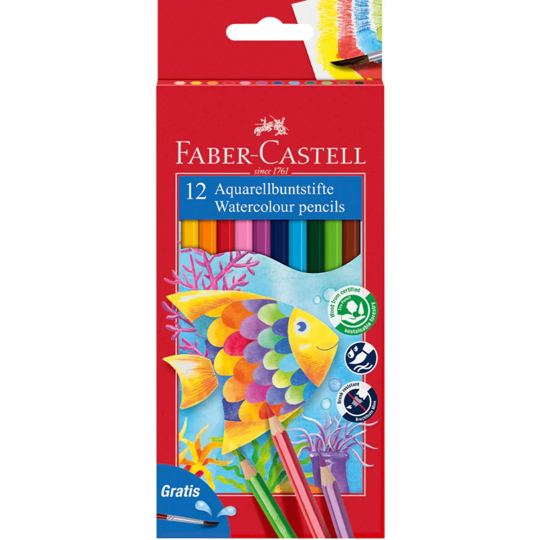 Faber-Castell Box of 12 Watercolour Pencils with Brush