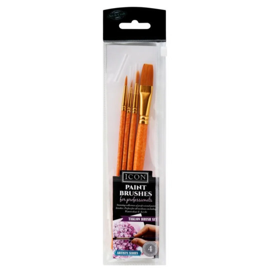 Icon Paint Brush Set in Wallet Golden Taklon 4pcs
