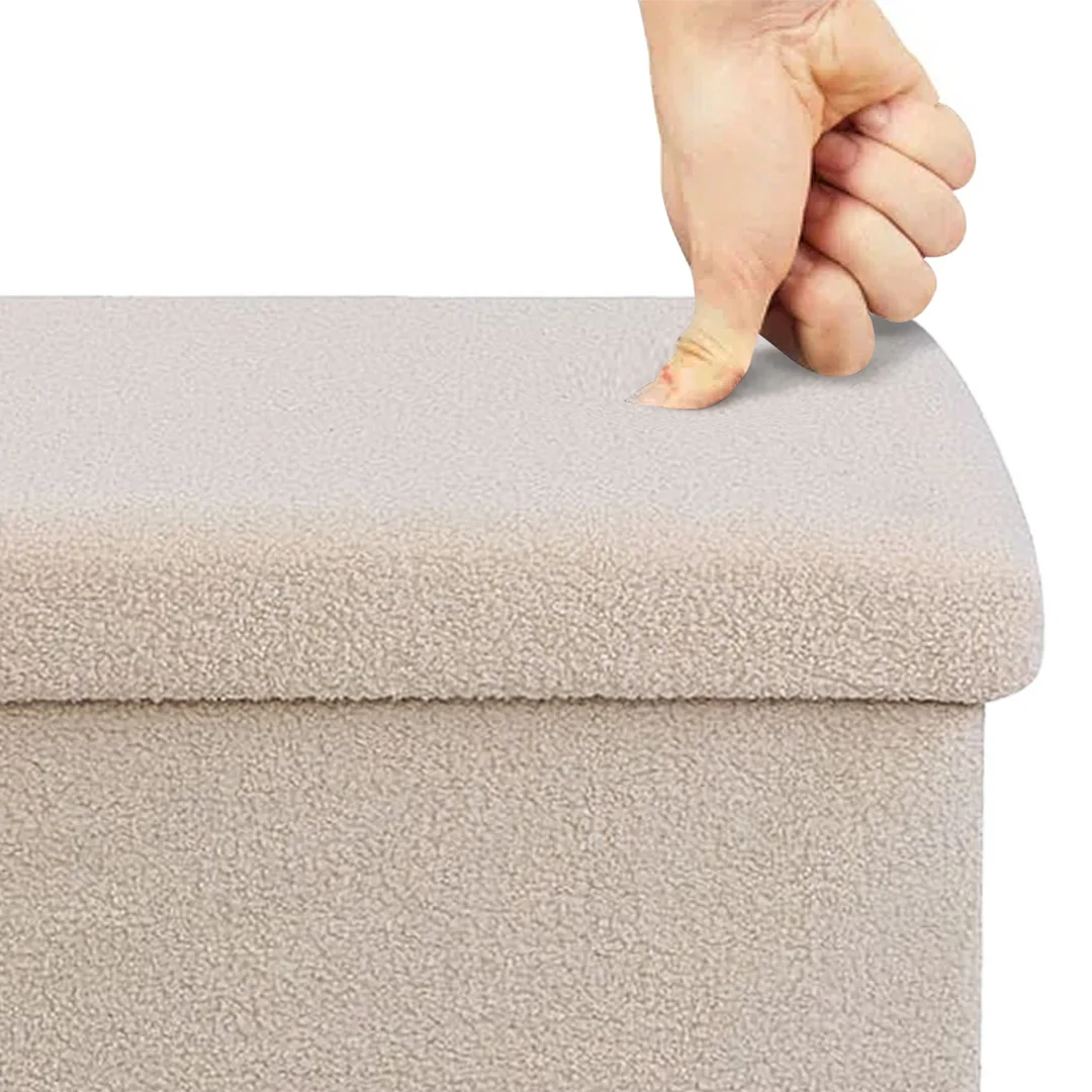 Large Teddy Boucle Fabric Ottoman Storage Box Bench Stool Foldable Chest Cream - Image 4