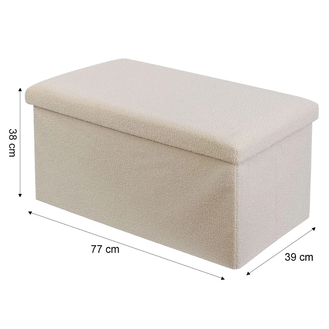 Large Teddy Boucle Fabric Ottoman Storage Box Bench Stool Foldable Chest Cream - Image 6