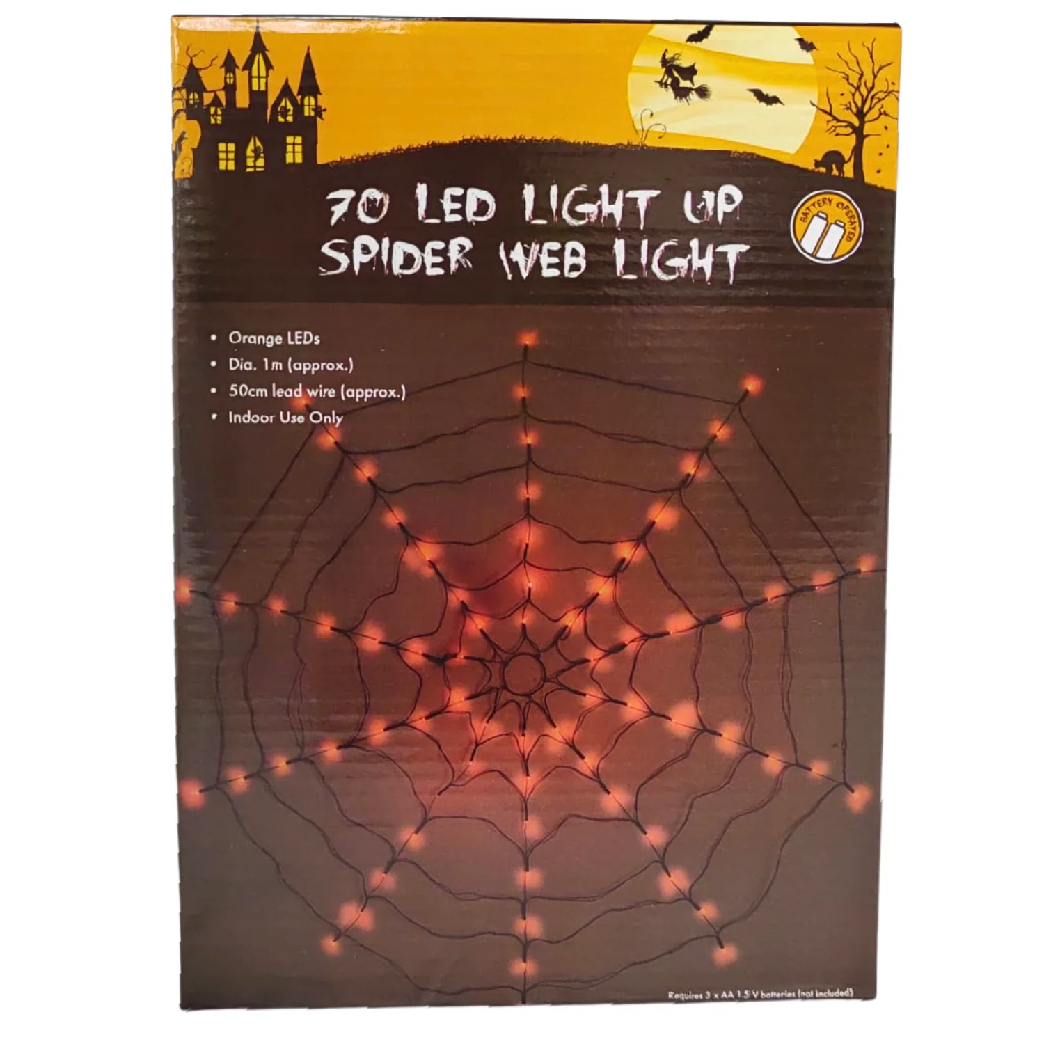 LED Spider Web – 1m Halloween Decoration with 70 Lights
