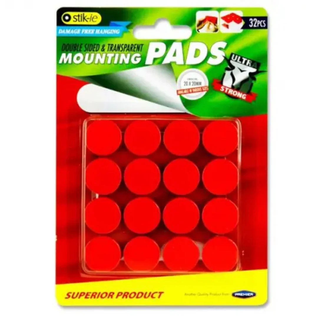 Stik-ie Double Sided Mount Pads Clear 20mm Diameter 32pk